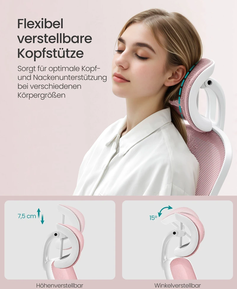 Songmics Ergonomiška biuro kėdė su supimo funkcija pastelinės rožinės spalvos