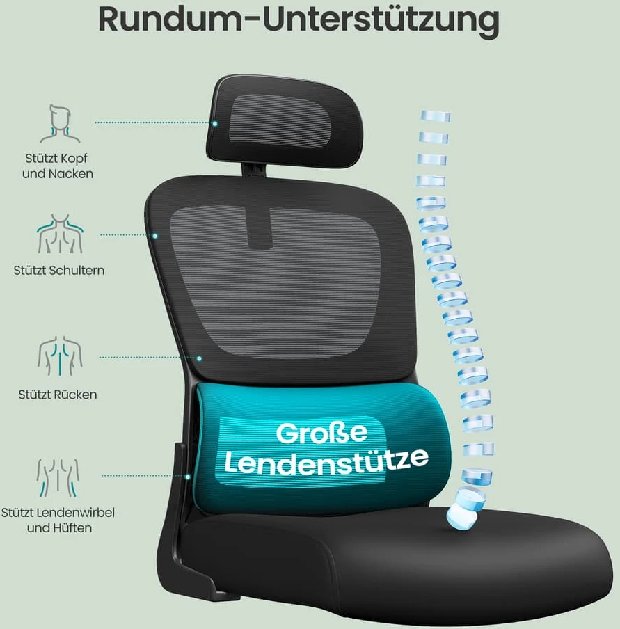 Songmics Ergonomiška biuro kėdė su tinkliniu atlošu ir porankiais
