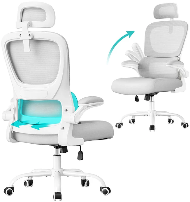 Songmics Ergonomiška biuro kėdė su tinkliniu audiniu ir atlenkiamais porankiais