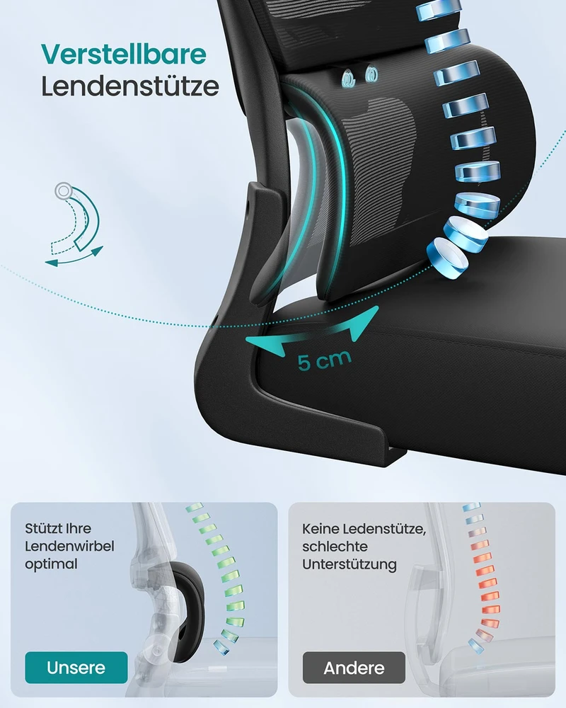Songmics Ergonomiška biuro kėdė su tinkleliu ir atlenkiamais porankiais