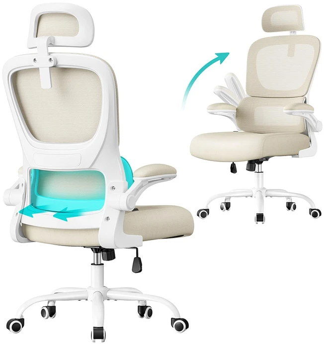 Songmics Ergonomiška biuro kėdė su tinkliniu audiniu ir sulankstomais porankiais