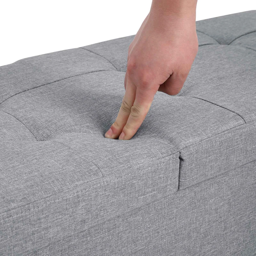 Songmics Suoliukas su atlenkiamu dangčiu 110 cm šviesiai pilkos spalvos