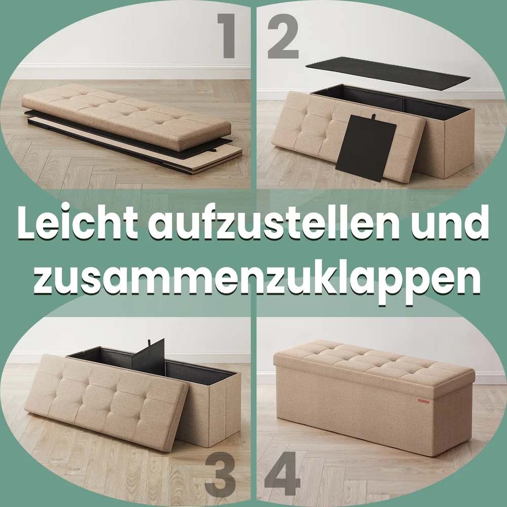 SONGMICS suoliukas su saugojimo vieta, 38 x 110 x 38 cm, sėdimoji dėžė