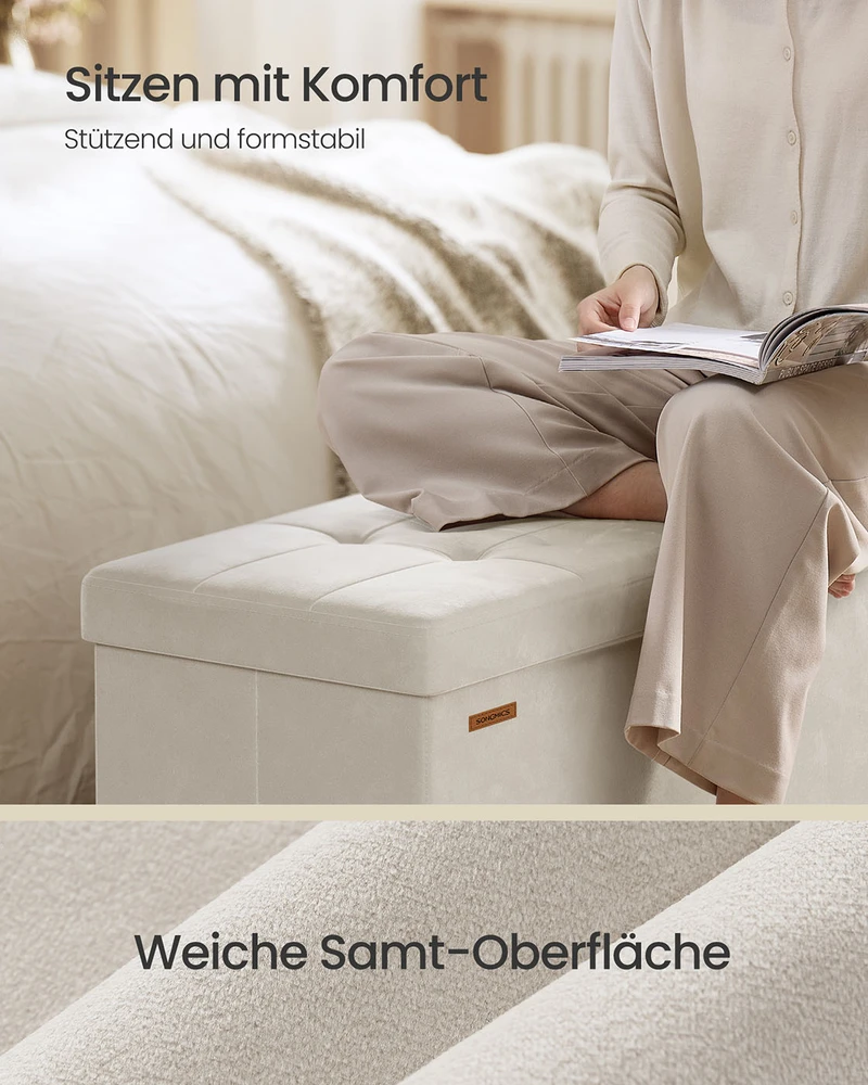 Songmics Suolas su daiktadėže 38 x 110 x 40 cm Kojinė 112 L cappuccino beige