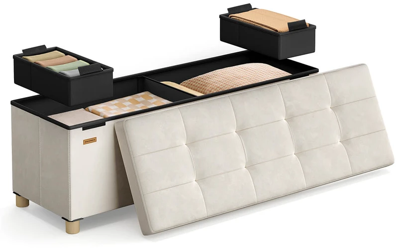 Songmics Suolas su daiktadėže 38 x 110 x 40 cm Kojinė 112 L cappuccino beige