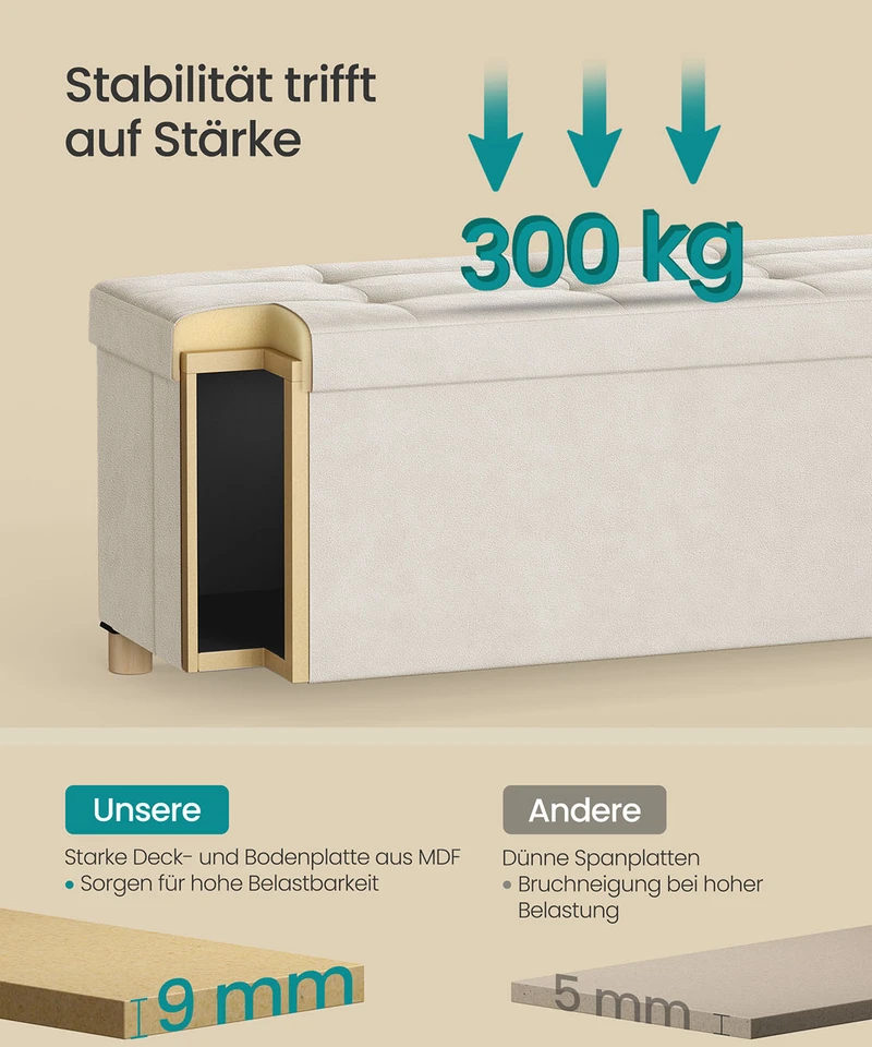 Songmics Suolas su daiktadėže 38 x 110 x 40 cm Kojinė 112 L cappuccino beige