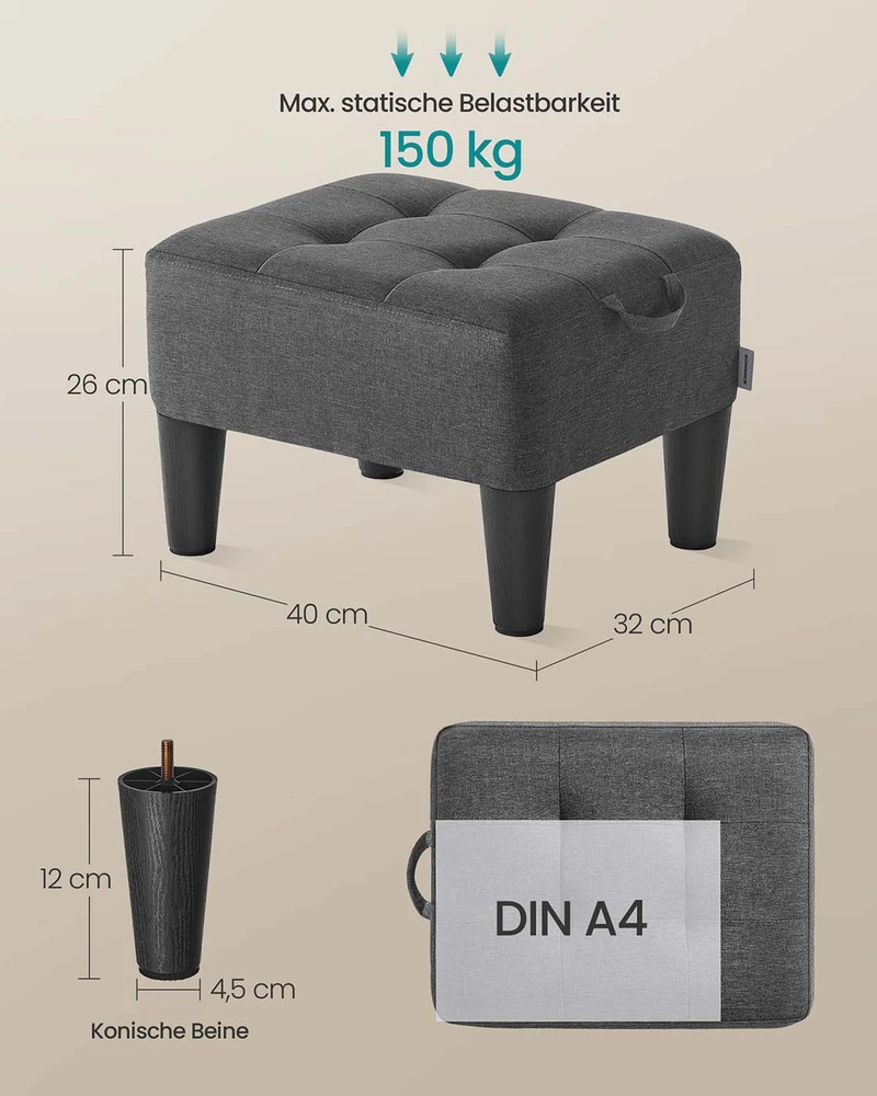 Songmics Pufas daiktadėžė iš lino imitacijos 40x32x26 cm