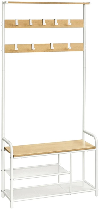 Songmics Vasagle Drabužių lentyna su 9 kabliukais 30 x 85 x 180,5 cm ąžuolo spalvos-baltos spalvos