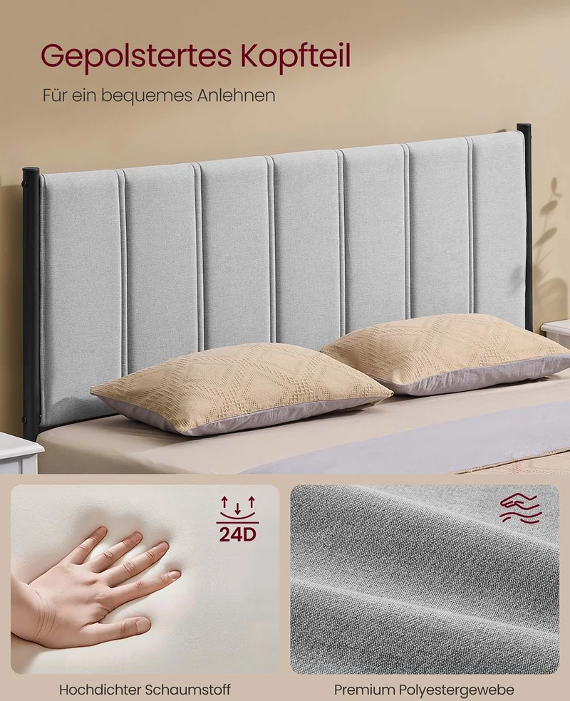 Songmics Dvigulė lova su plieninėmis grotelėmis 140 x 200 cm, tauri pilka