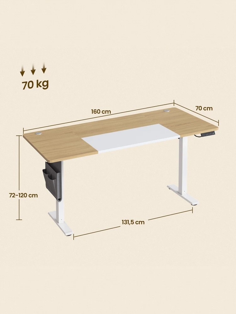 Songmics Reguliuojamo aukščio stalas 70 x 160 x (72-120) cm