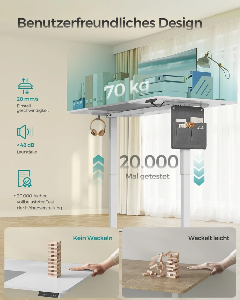 Songmics Reguliuojamo aukščio stalas 180 x 80 x 72-120cm