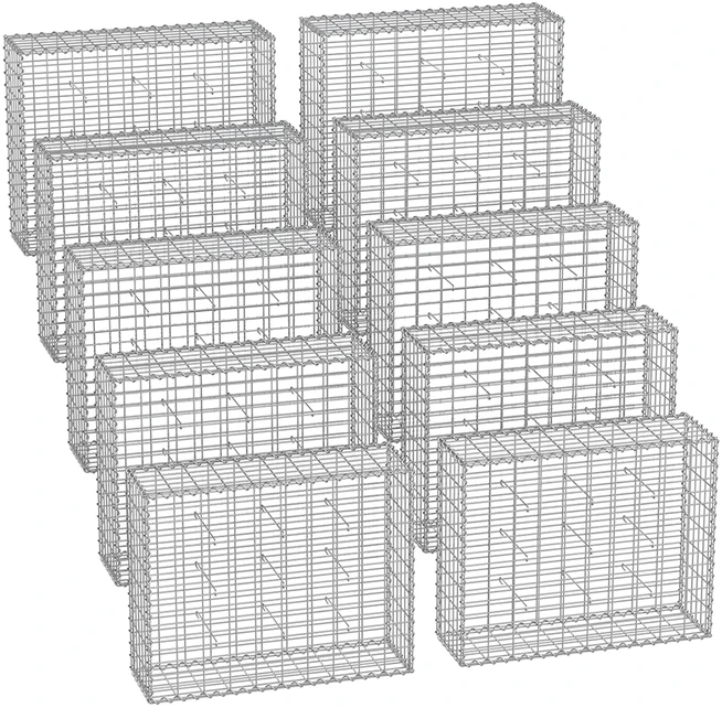 Songmics Gabionų krepšiai 100 x 80 x 30 cm 10r rinkinys sidabrinis