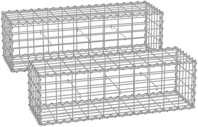 Songmics Gabionų krepšiai su 5 x 10 cm akių dydžiu, 4 sidabriniai krepšiai