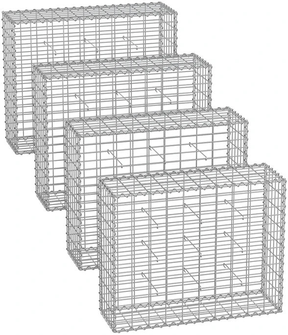 Songmics Gabionų krepšiai 100 x 80 x 30 cm, 3 vnt., sidabriniai