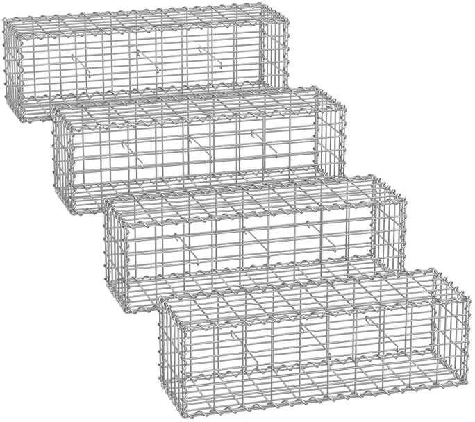 Songmics Gabionų krepšiai su 5 x 10 cm akių dydžiu, 4 sidabriniai krepšiai