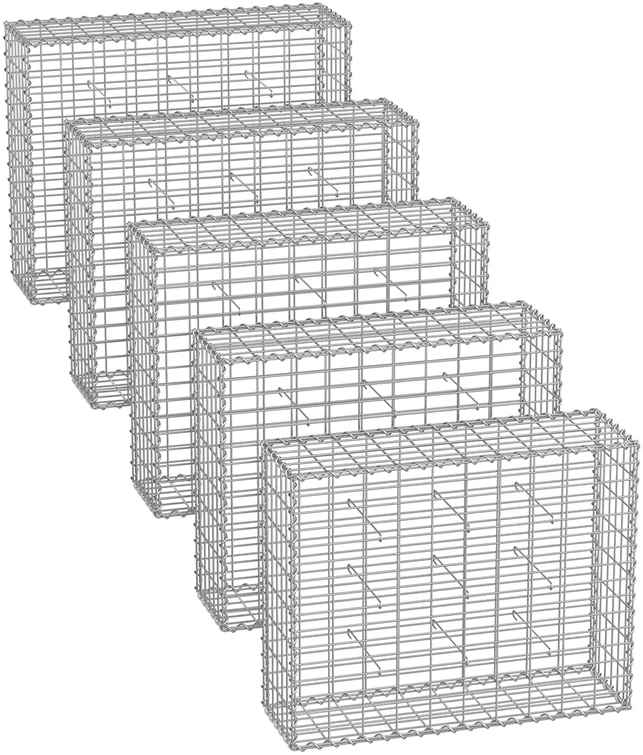 Songmics Gabionų krepšiai 100 x 80 x 30 cm, 5 vnt., sidabriniai