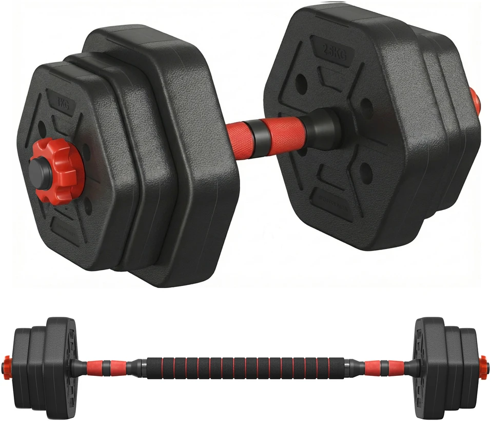 SONGMICS hantelių rinkinys su jungiamąja strypu 10 kg namams, tamsiai juodos spalvos