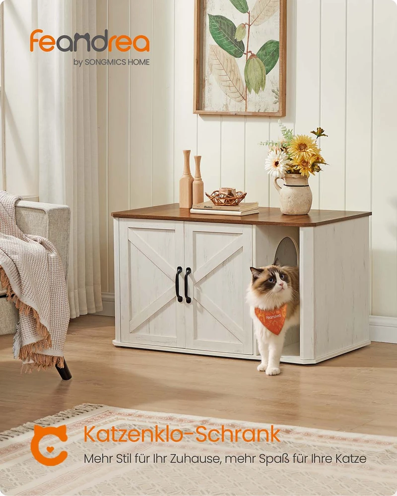 Feandrea kačių namelis su priekinėmis durimis 85 x 48,5 x 50 cm medaus rudos ir balintos spalvos