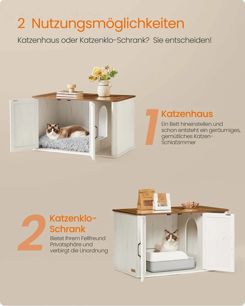 Feandrea kačių namelis su priekinėmis durimis 85 x 48,5 x 50 cm medaus rudos ir balintos spalvos