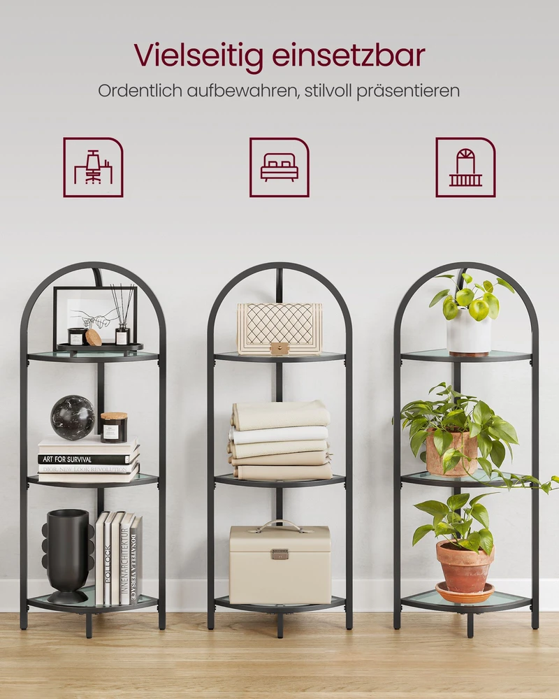 Songmics Vasagle 3 lygių kampinė lentyna su grūdinto stiklo lentynomis