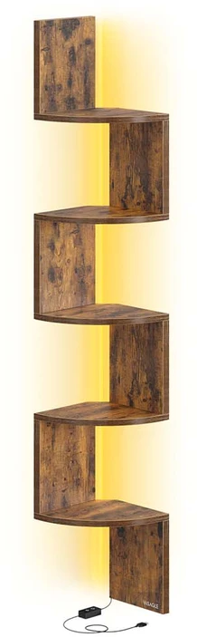 Songmics Kampinė lentyna su LED apšvietimu, 20x20x126 cm