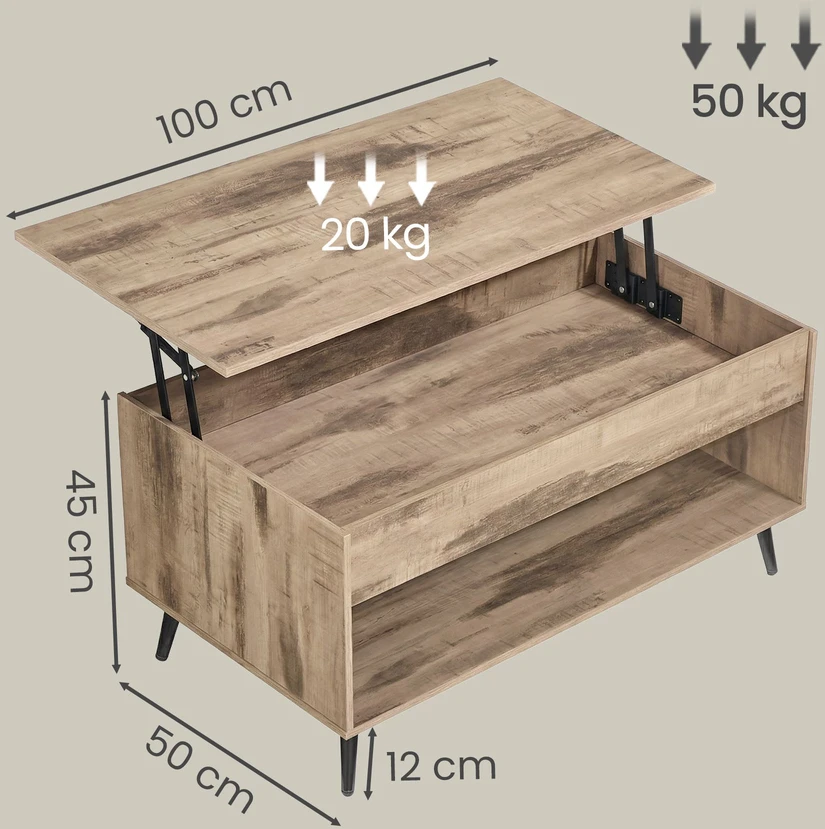 Songmics Kavos staliukas 50 x 100 x 45/58.5 cm