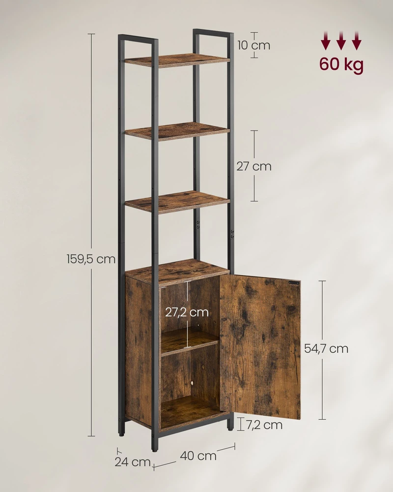 Songmics Vasagle Knygų spinta 24 x 40 x 159,5 cm vintažinė ruda-juoda