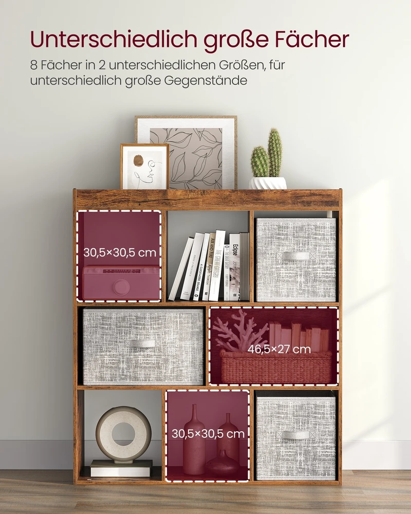 Songmics Vasagle Knygų spinta 97,5 x 30 x 100 cm 8 skyriai Vintage