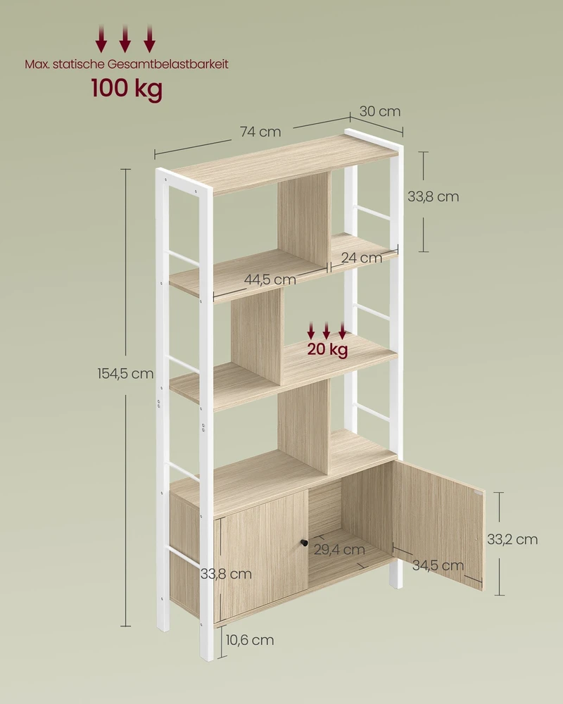 Songmics Knygų spinta 30 × 74 × 154,5 cm