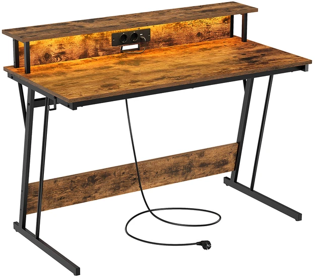 Songmics Vasagle Rašomasis stalas su maitinimo juosta 60 x 120 x 76 cm, ruda, vintažinė