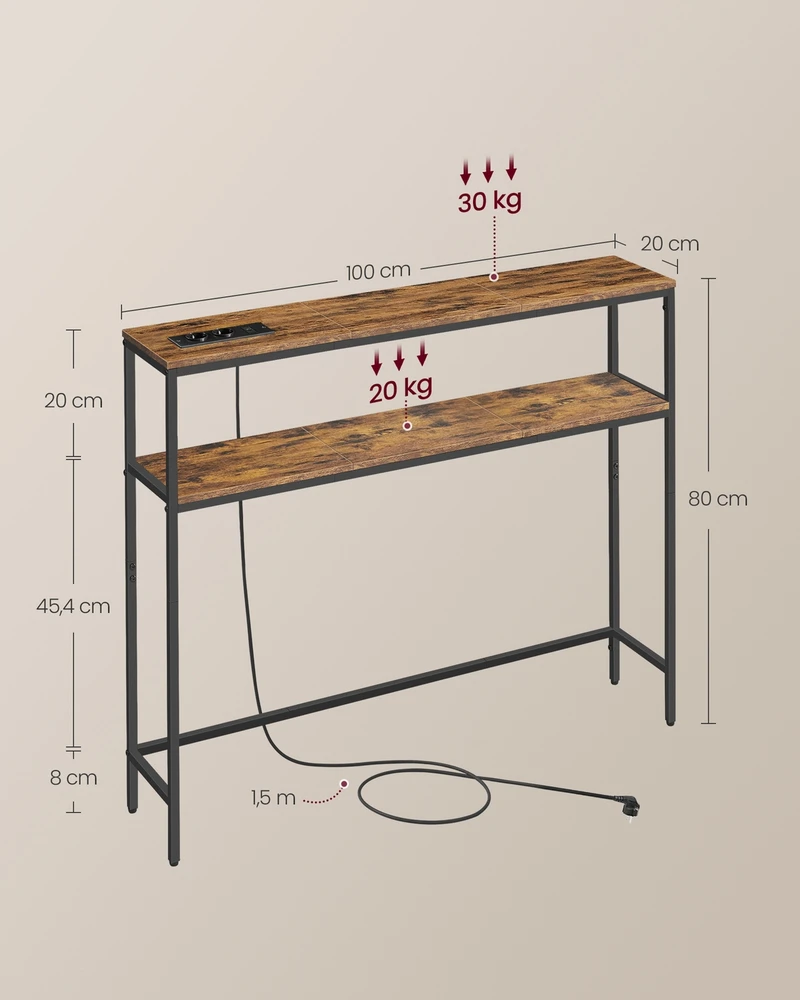 Songmics Konsolinis staliukas su 2 lentynomis 20 x 100 x 80 cm