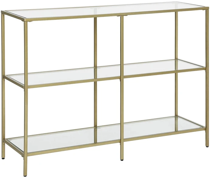 Songmics Konsolinis stalas iš grūdinto stiklo su auksiniu rėmu 100x30x73 cm