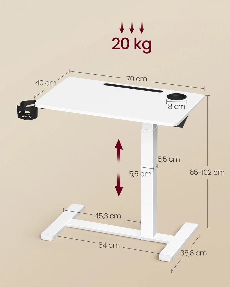 Songmics Reguliuojamo aukščio stalas 70x40x-65-102cm