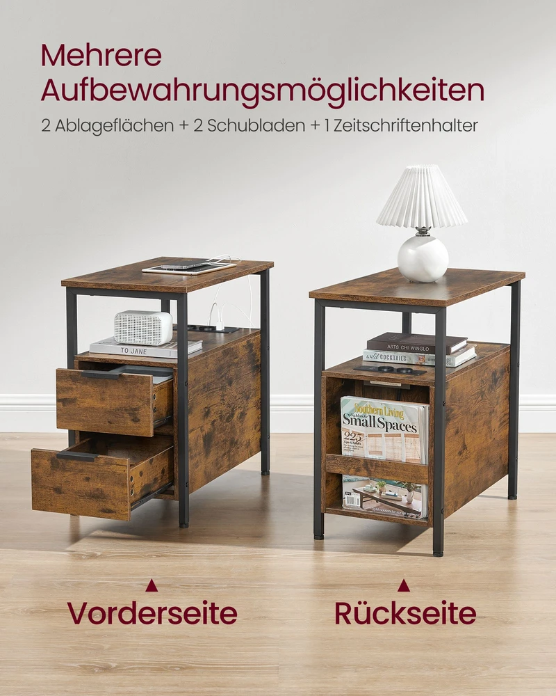 Songmics Vasagle Šoninis staliukas su maitinimo juosta ir 2 stalčiais