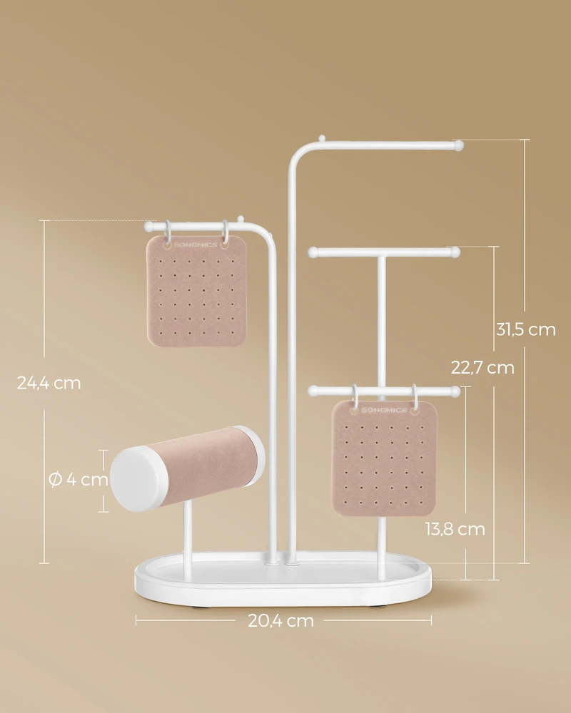 Songmics Juvelyrinių dirbinių stovas su 4 metaliniais pakabinamais strypeliais debesis baltas