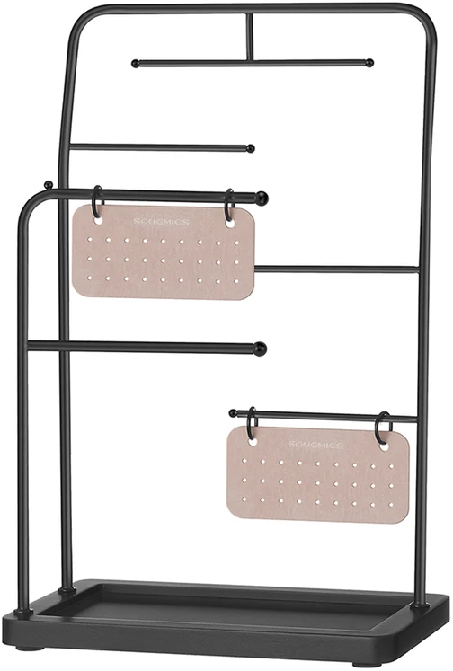 Songmics Juvelyrinių dirbinių stovas su 6 metaliniais pakabinimo strypeliais rašalas juodas