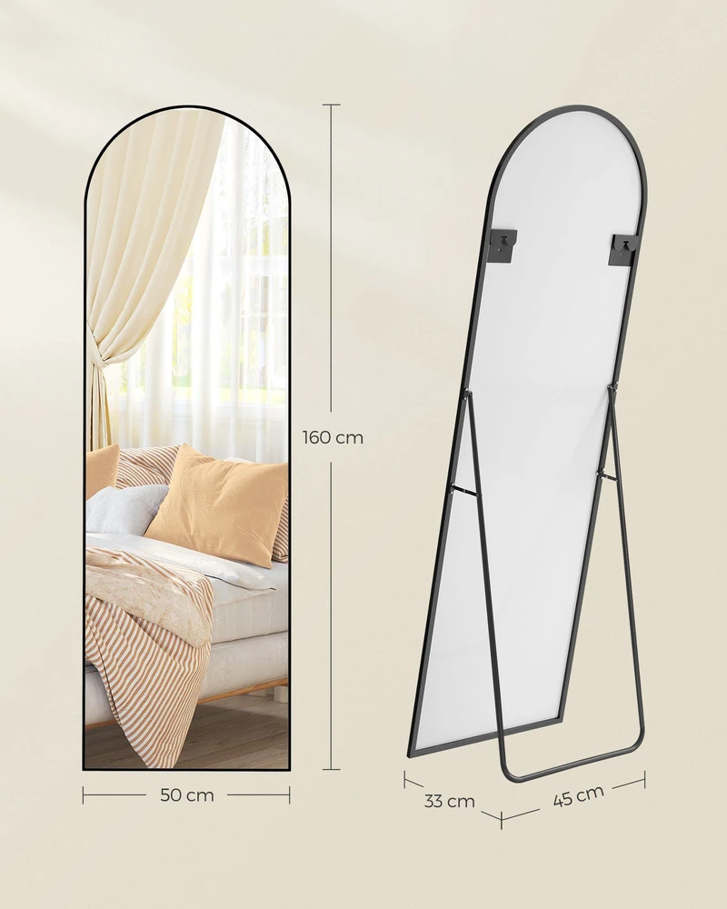 Songmics Viso ilgio veidrodis 160 x 50 cm lenktas rašalas juodas