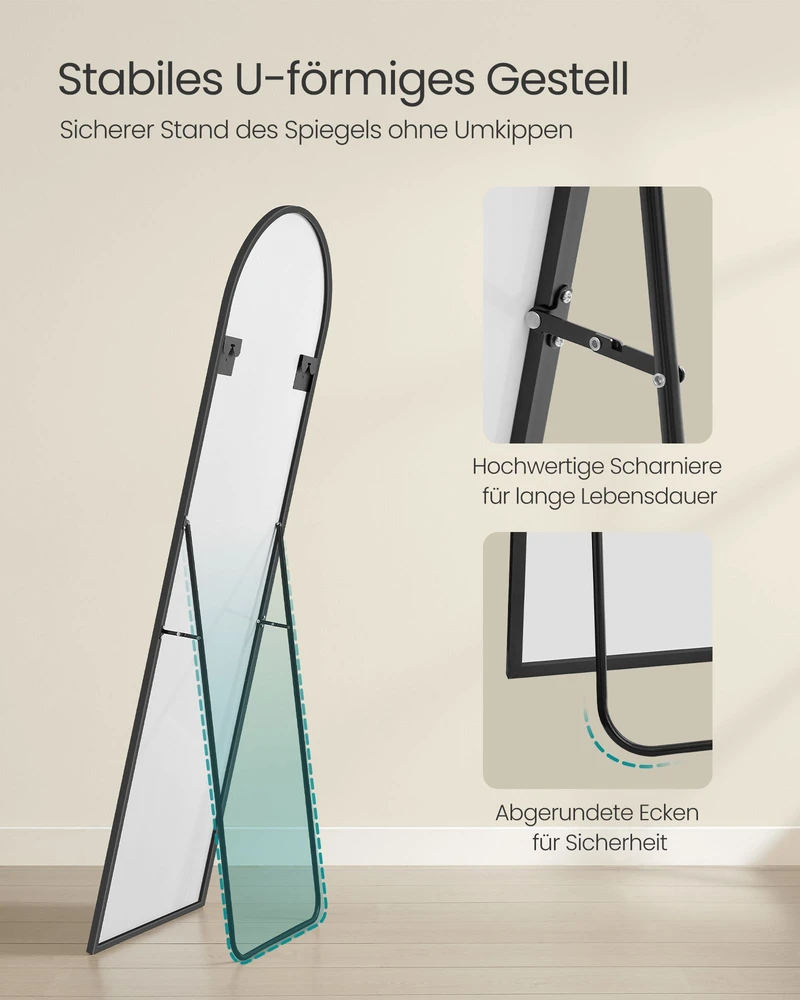 Songmics Viso ilgio veidrodis 160 x 50 cm lenktas rašalas juodas