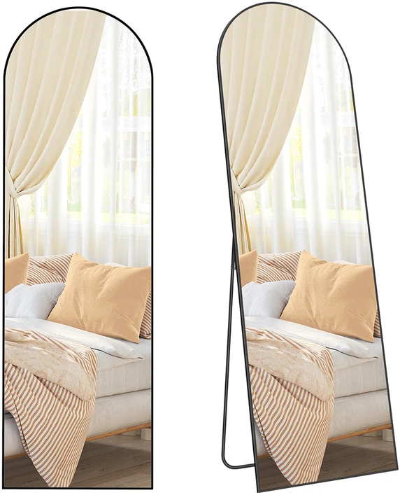 Songmics Viso ilgio veidrodis 160 x 50 cm lenktas rašalas juodas
