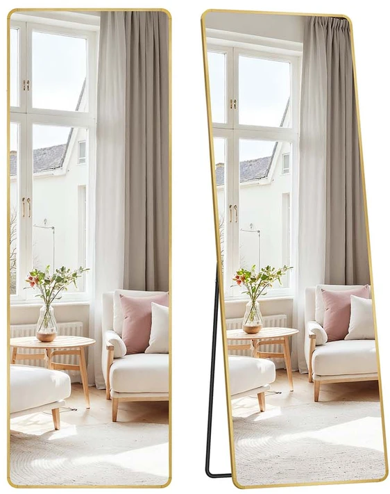 Songmics Stačiakampis veidrodis per visą ilgį 160 x 50 cm šviesiai auksinis