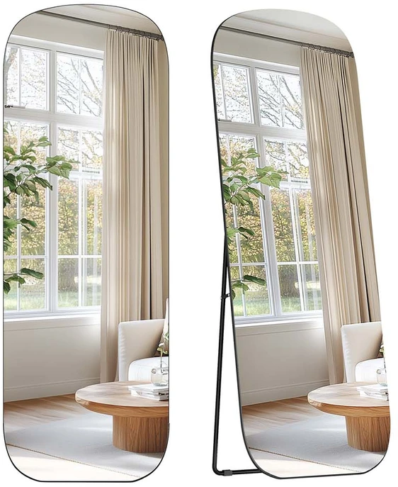 Songmics Viso ilgio veidrodis su apvaliais kampais 160 x 50 cm rašalas juodas