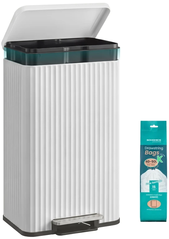 Songmics Šiukšliadėžė su pedalu 50 l baltos spalvos