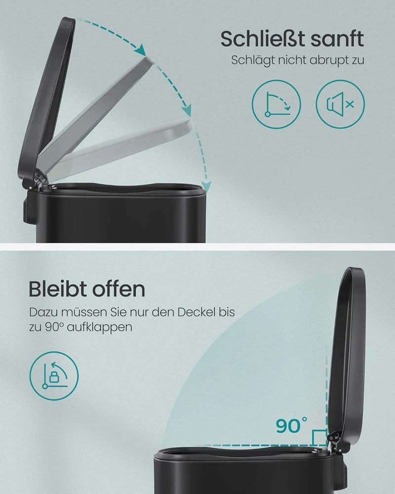 Songmics Atliekų dėžė virtuvės kojinis plieno pedalas juodas