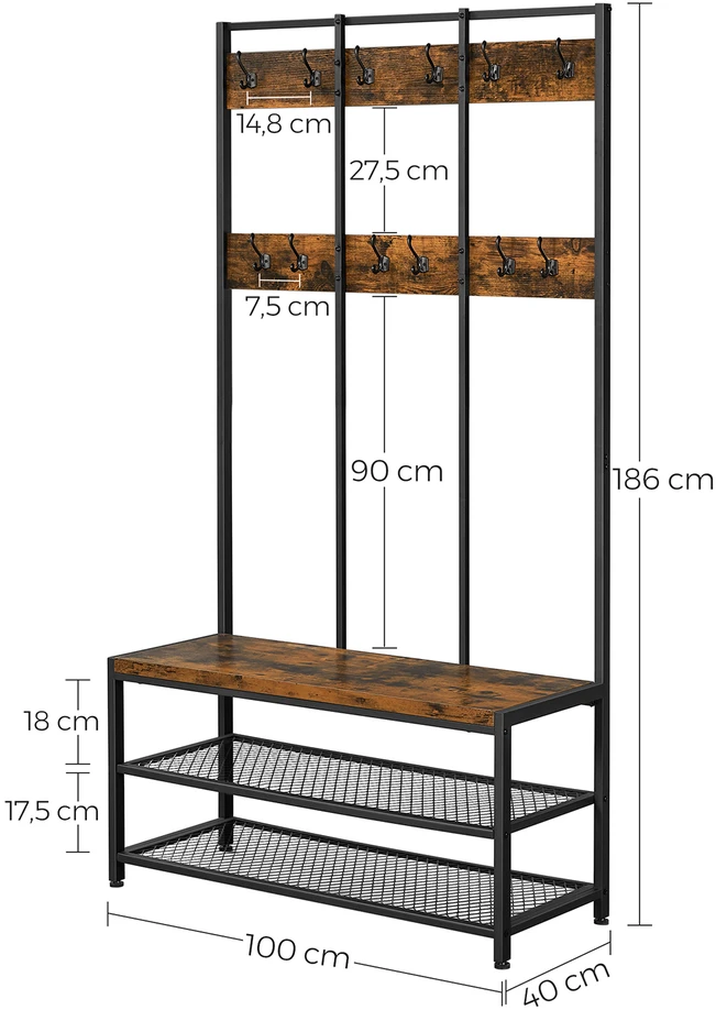 Songmics Vasagle Pramoninio stiliaus kabykla ir batų suolas