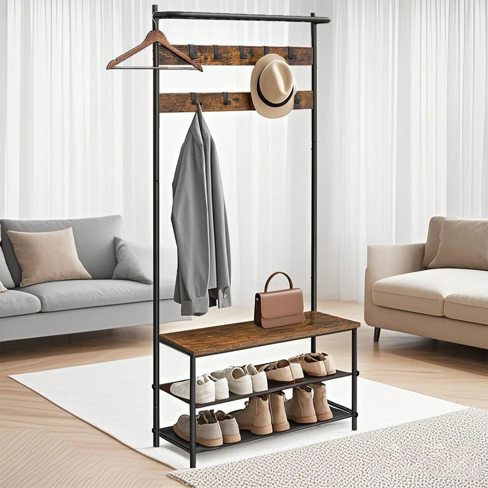 Songmics Drabužių kabykla su suoleliu ir lentynomis 32,2 x 84 x 180 cm
