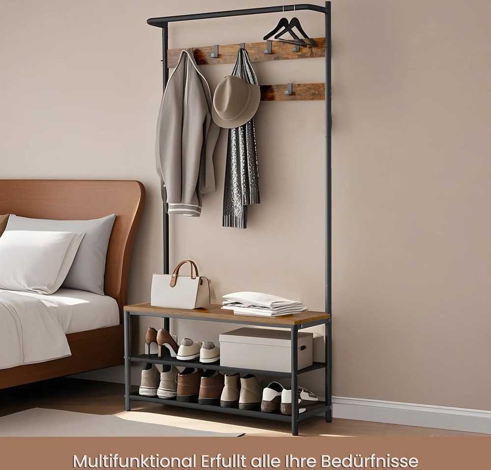 Songmics Drabužių kabykla su suoleliu ir lentynomis 32,2 x 84 x 180 cm