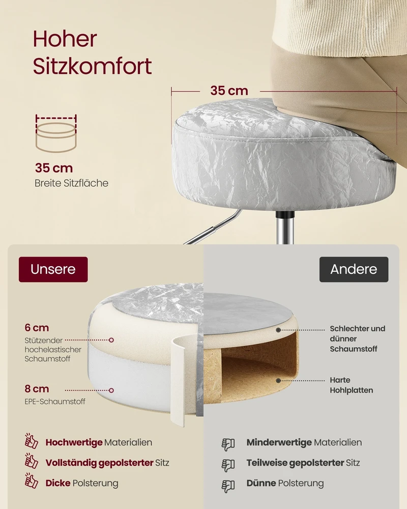 Songmics Kėdė reguliuojamo aukščio 360° pasukama pilkai melsva