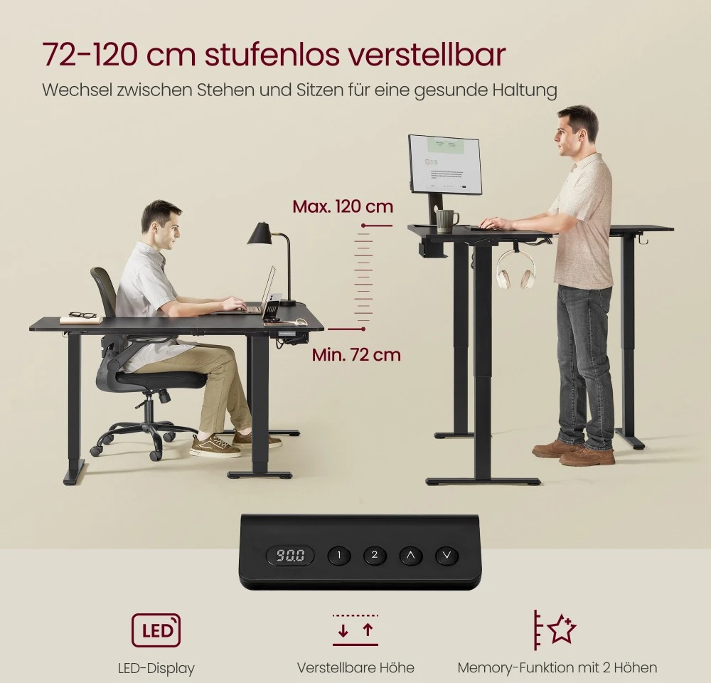 Songmics Reguliuojamo aukščio stalas 160 x 140 x 72-120cm
