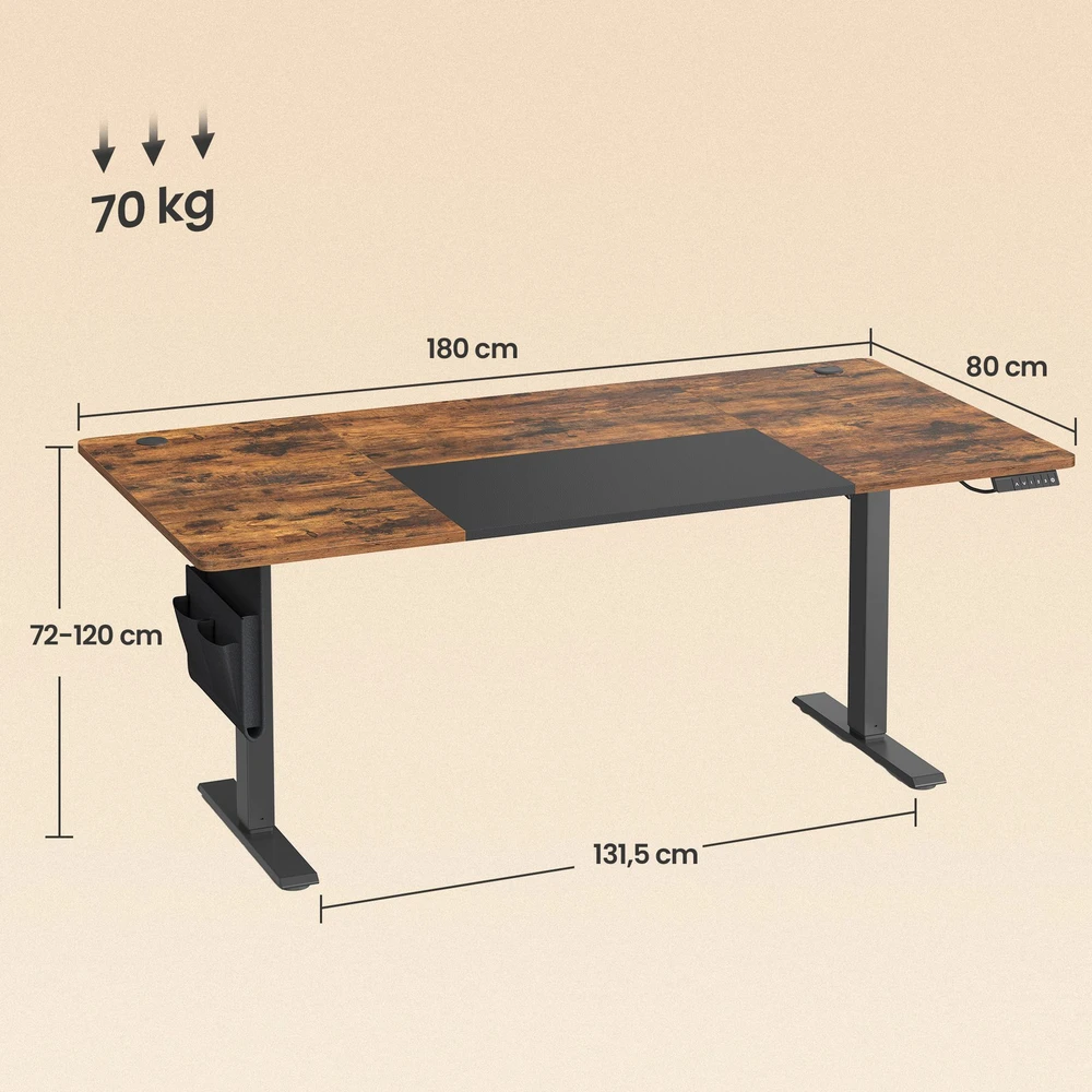 Songmics Reguliuojamo aukščio stalas 180 × 80 x 72-120cm