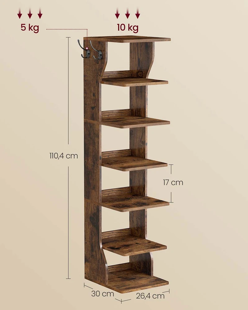 Songmics Medinė batų lentyna su 7 lygiais 30x26,4x110,4 cm